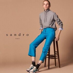 NWT Sandro Paris Straight Cut 7/8 Length Trousers in Blue Sz 6